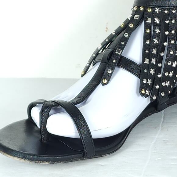 Saint Laurent Women's US8,5 EU39 Black Leather Studded Fringe Gladiator Sandals - Picture 16 of 16